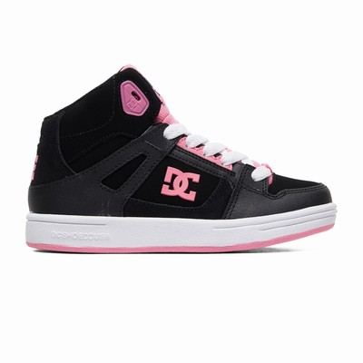 DC Pure Hi High Tops Kid's Black/Pink Skate Shoes Australia YDL-658